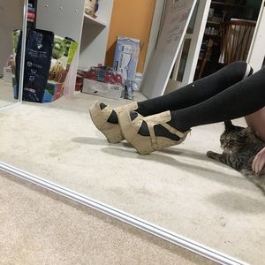 beige suede stilettos